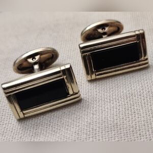 🇨🇦 Vintage Onyx Cufflinks Gold Over Sterling Silver 925